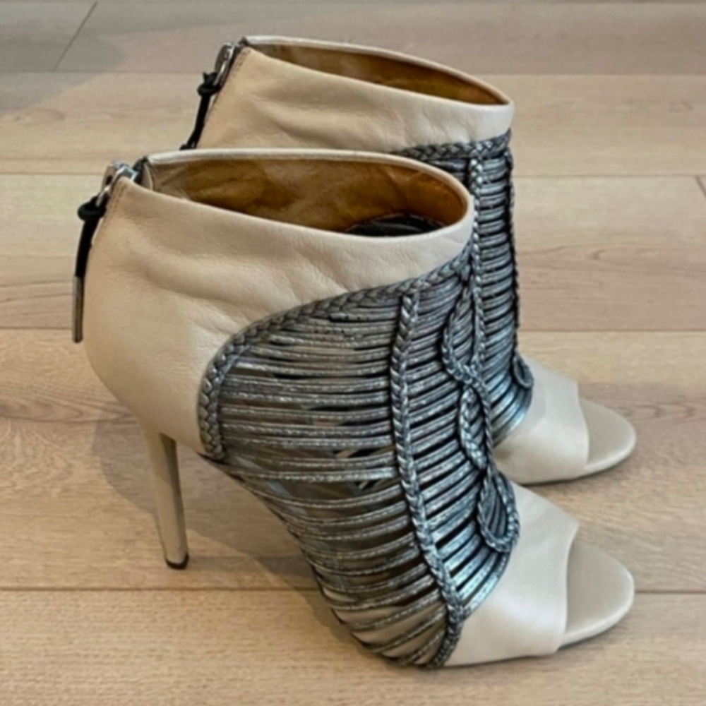 L.A.M.B. Cream and Metallic Women's Leather Ankle Boots